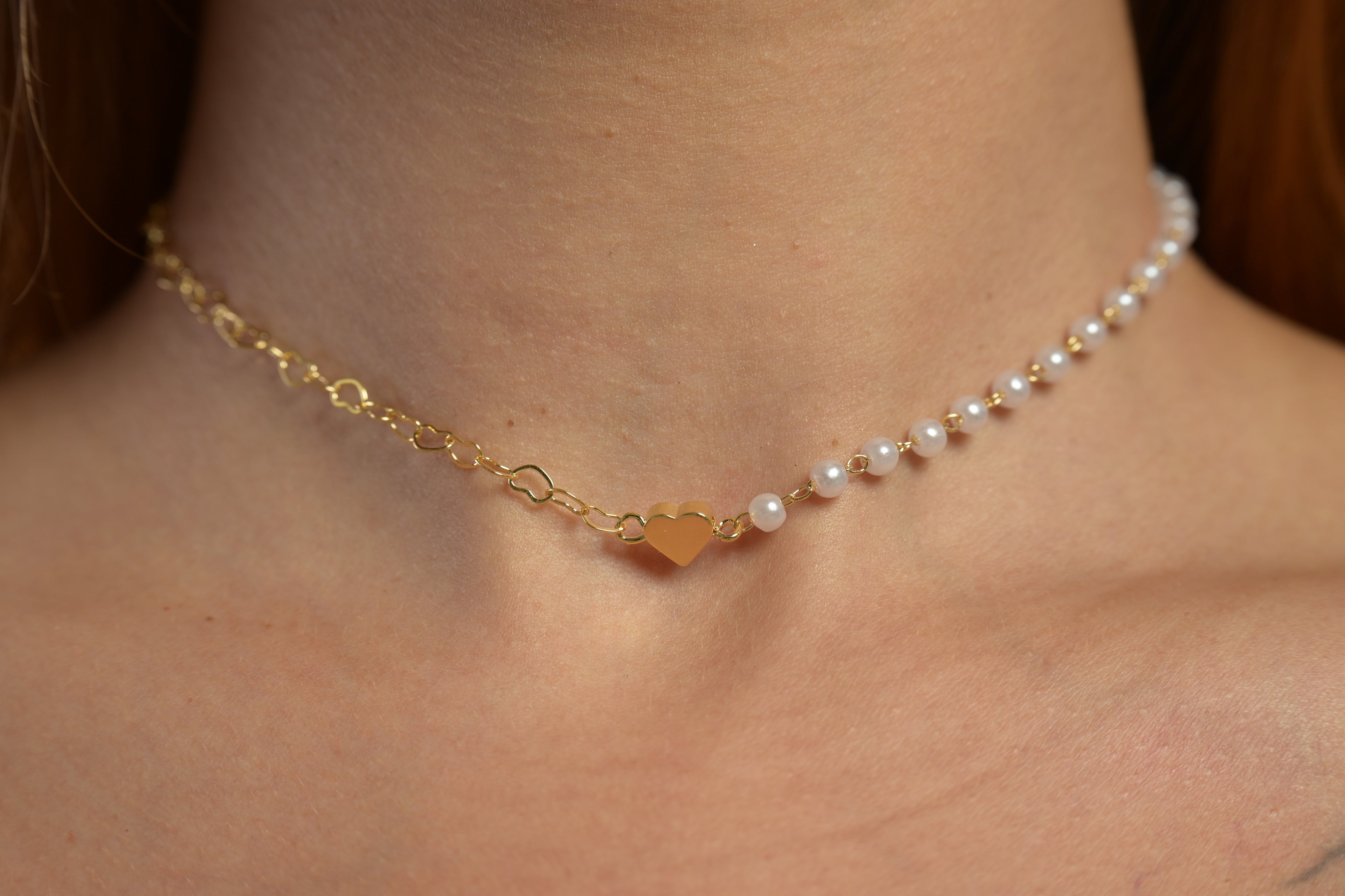 Semijóia Chocker pérola com coração