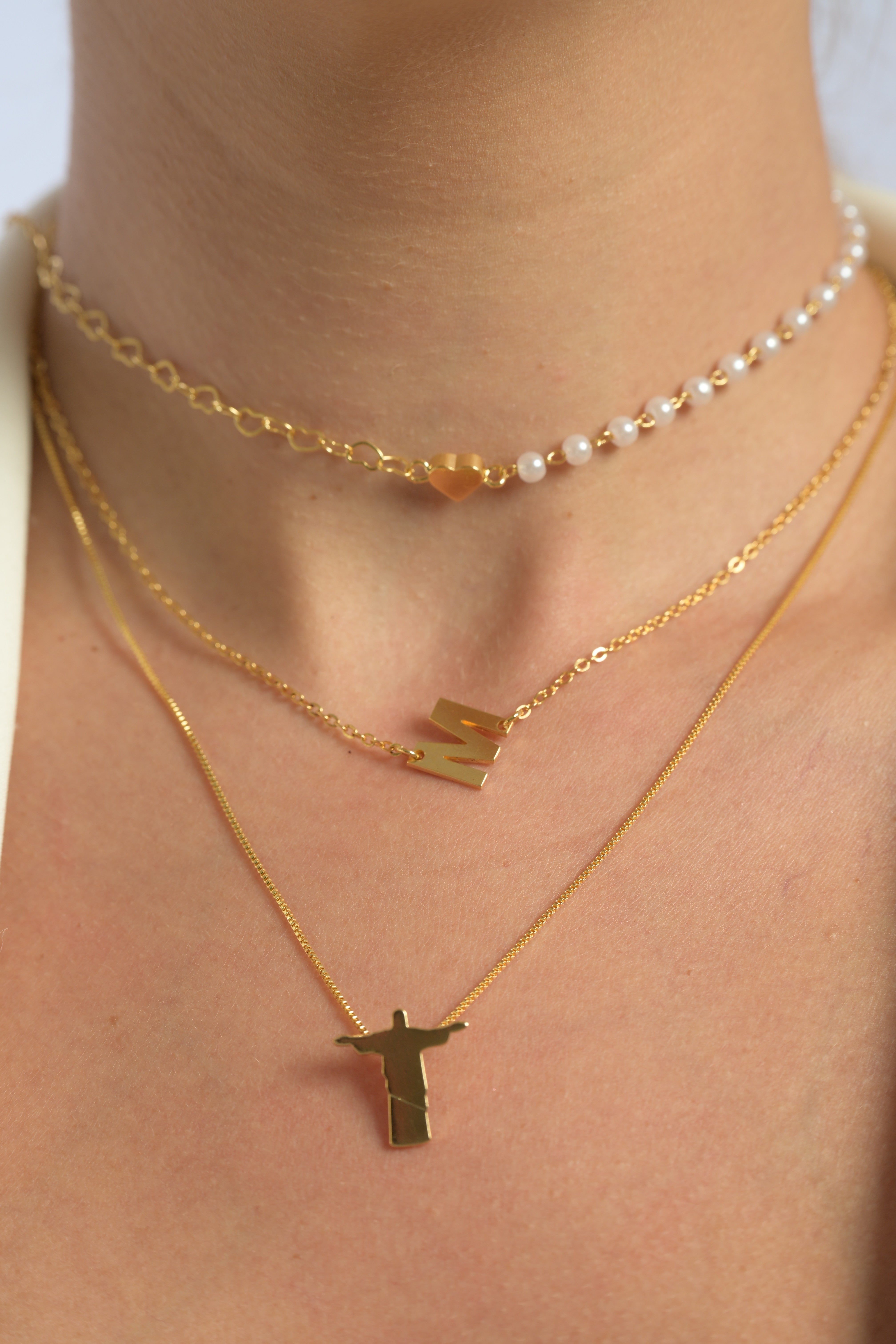 Semijóia Chocker pérola com coração