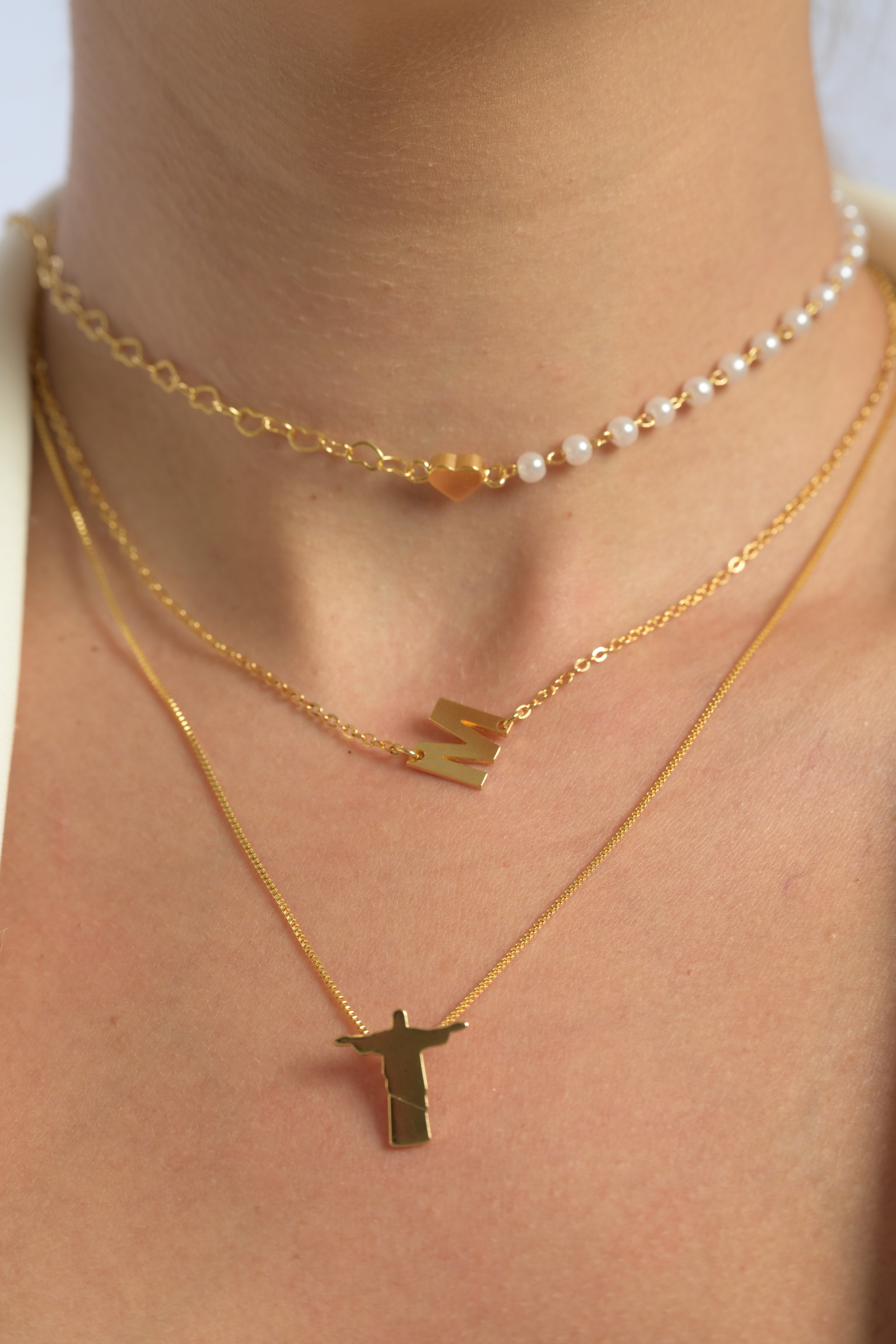 Semijóia Chocker pérola com coração